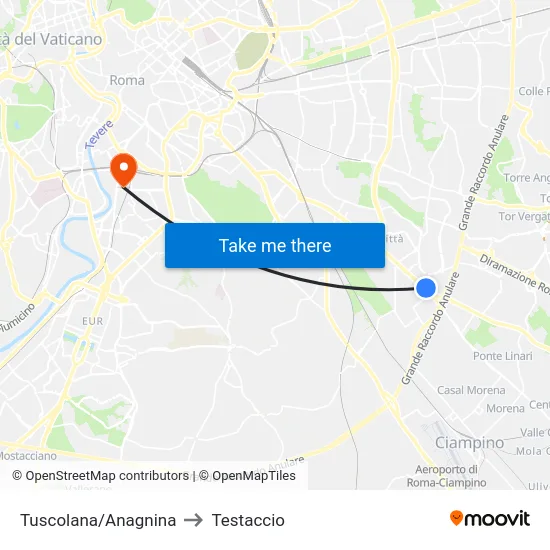 Tuscolana/Anagnina to Testaccio map