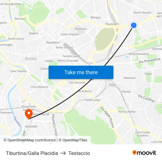 Tiburtina/Galla Placidia to Testaccio map