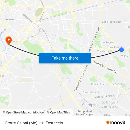 Grotte Celoni (Mc) to Testaccio map