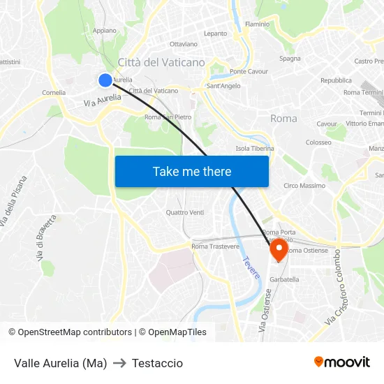 Valle Aurelia (Ma) to Testaccio map