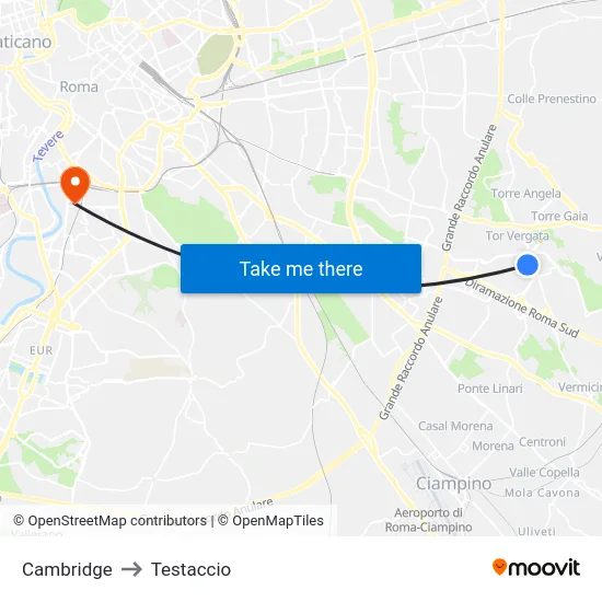 Cambridge to Testaccio map