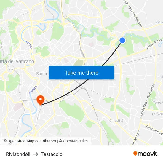 Rivisondoli to Testaccio map