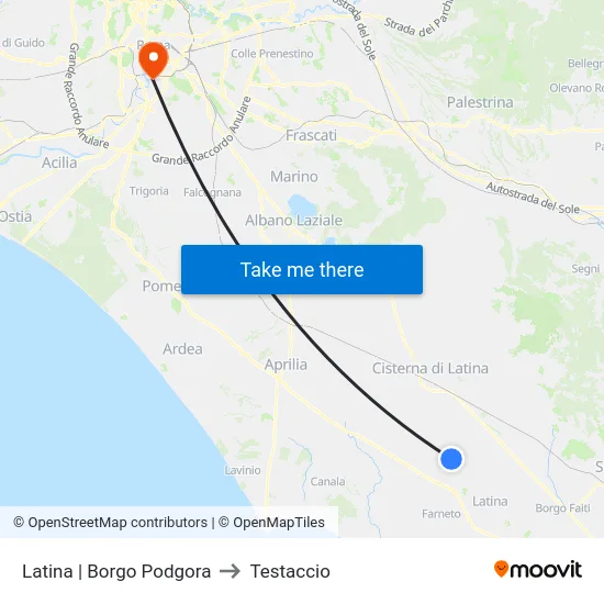 Latina | Borgo Podgora to Testaccio map