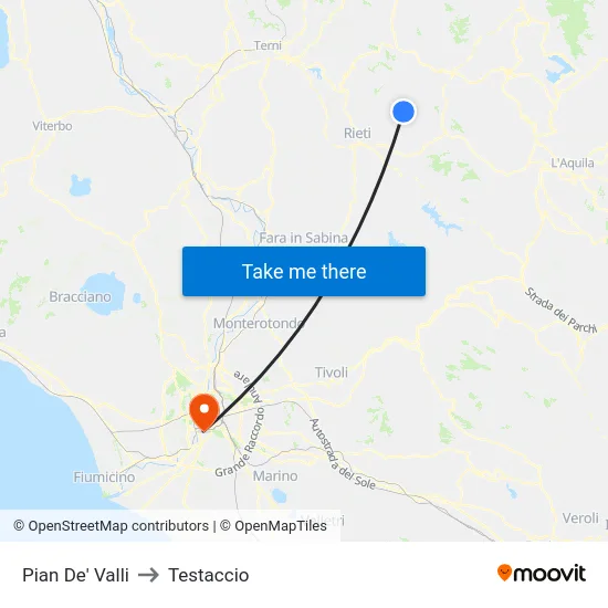 Pian De' Valli to Testaccio map