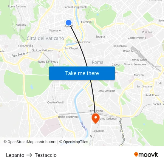 Lepanto to Testaccio map