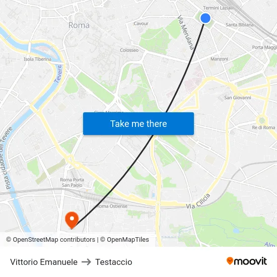 Vittorio Emanuele to Testaccio map