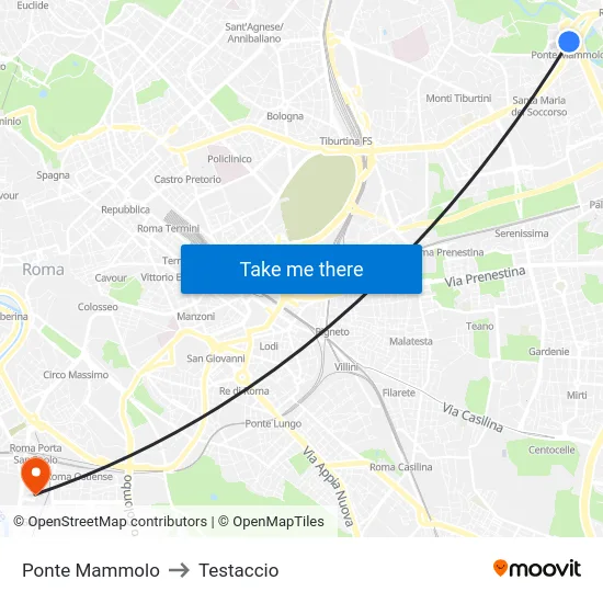 Ponte Mammolo to Testaccio map