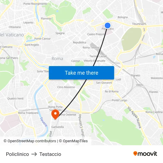 Policlinico to Testaccio map