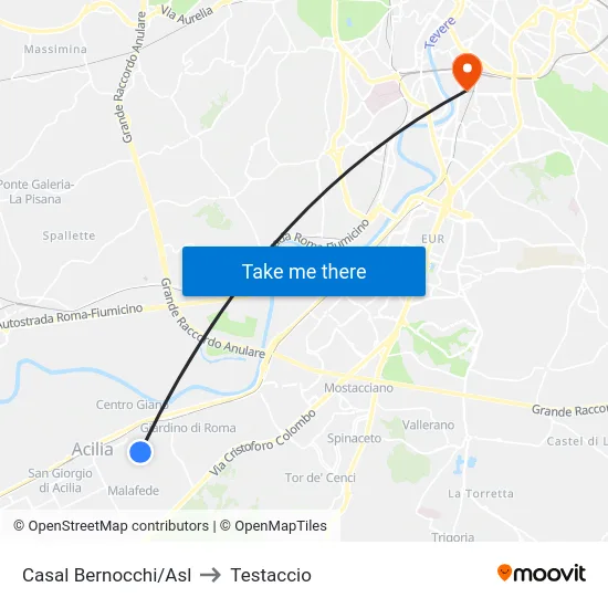 Casal Bernocchi/Asl to Testaccio map