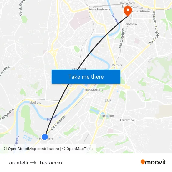 Tarantelli to Testaccio map