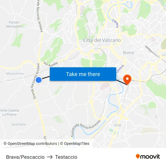 Brava/Pescaccio to Testaccio map