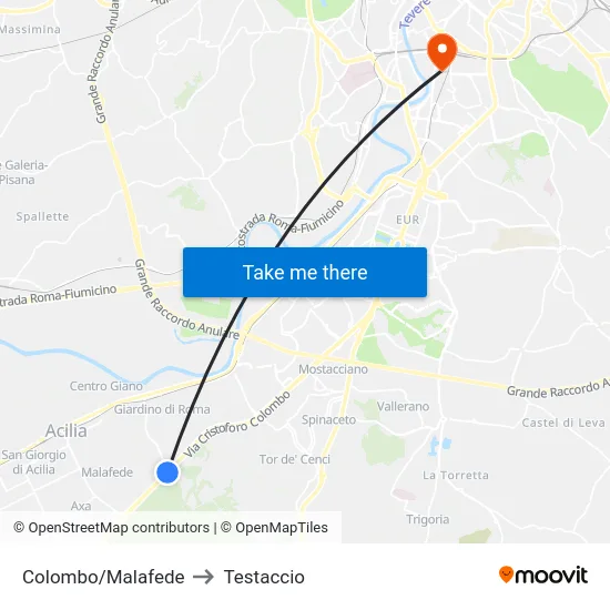 Colombo/Malafede to Testaccio map