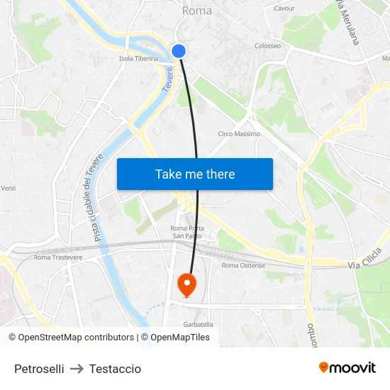 Petroselli to Testaccio map