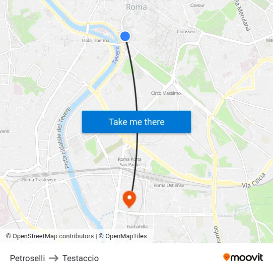 Petroselli to Testaccio map