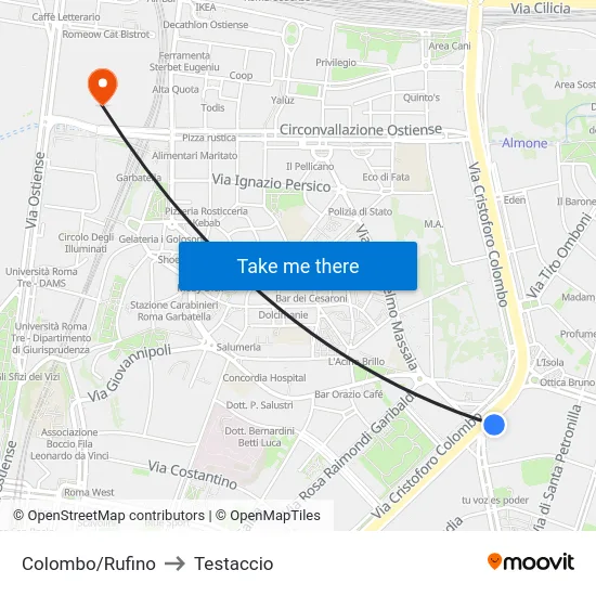 Colombo/Rufino to Testaccio map