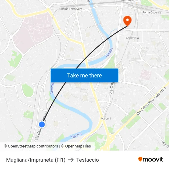 Magliana/Impruneta (Fl1) to Testaccio map