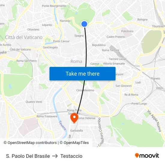 S. Paolo Del Brasile to Testaccio map