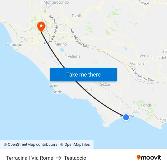 Terracina | Via Roma to Testaccio map