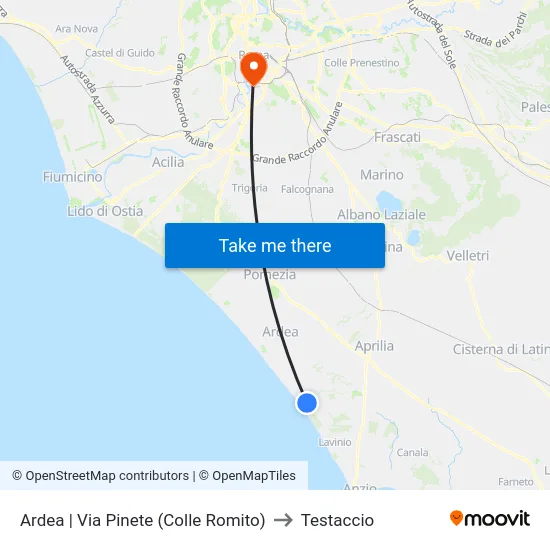 Ardea | Via Pinete (Colle Romito) to Testaccio map