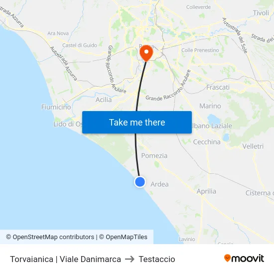 Torvaianica | Viale Danimarca to Testaccio map