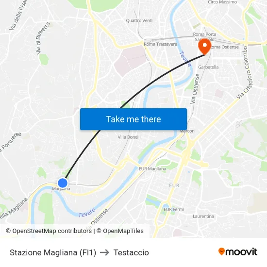 Stazione Magliana (Fl1) to Testaccio map