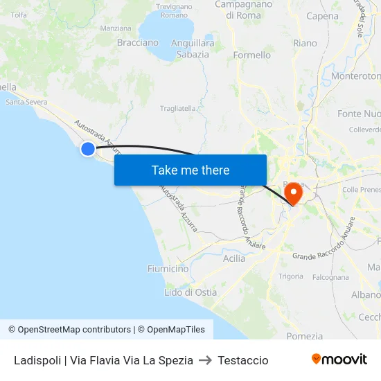 Ladispoli | Via Flavia Via La Spezia to Testaccio map