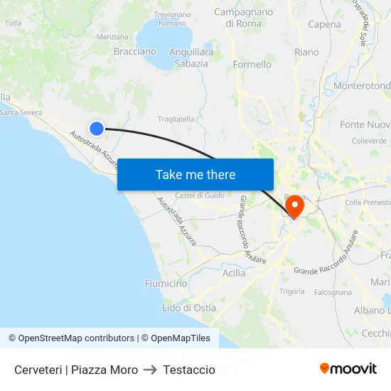 Cerveteri | Piazza Moro to Testaccio map