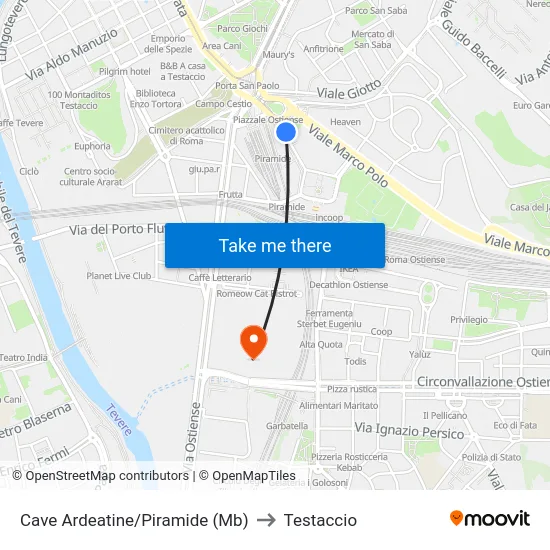 Cave Ardeatine/Piramide (Mb) to Testaccio map