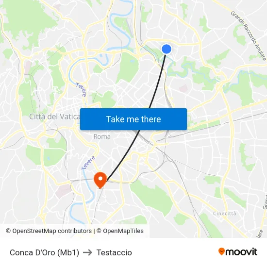 Conca D'Oro (Mb1) to Testaccio map