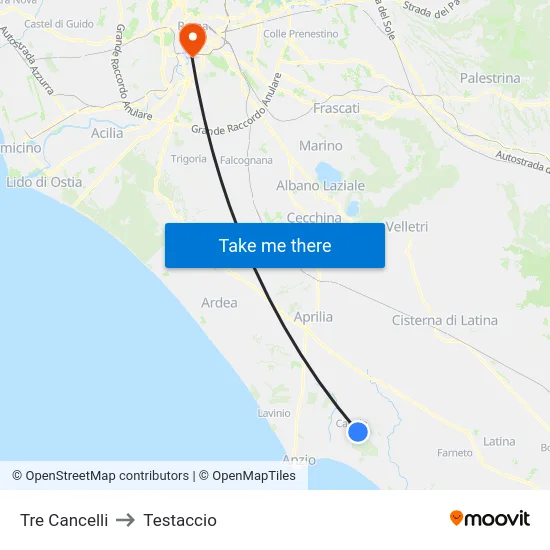 Tre Cancelli to Testaccio map