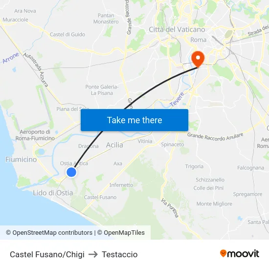 Castel Fusano/Chigi to Testaccio map