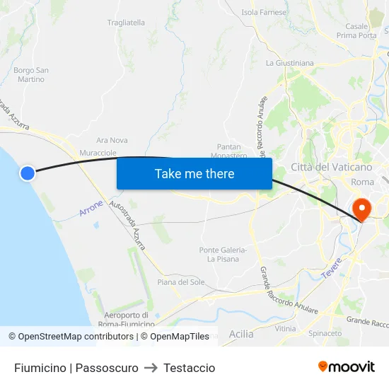 Fiumicino | Passoscuro to Testaccio map