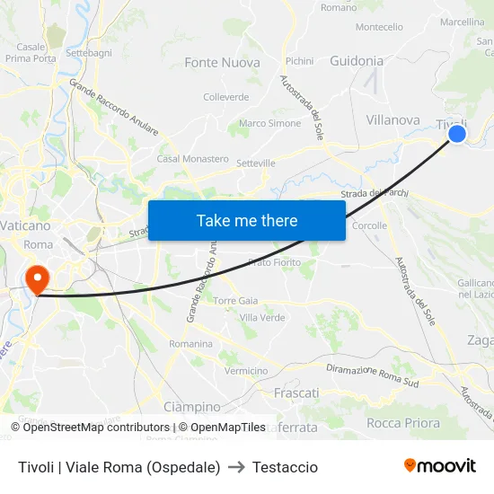 Tivoli | Viale Roma (Ospedale) to Testaccio map
