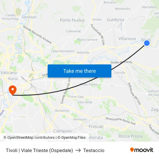 Tivoli | Viale Trieste (Ospedale) to Testaccio map