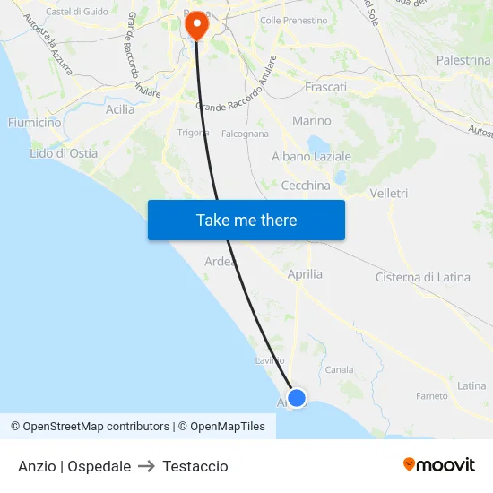 Anzio | Ospedale to Testaccio map