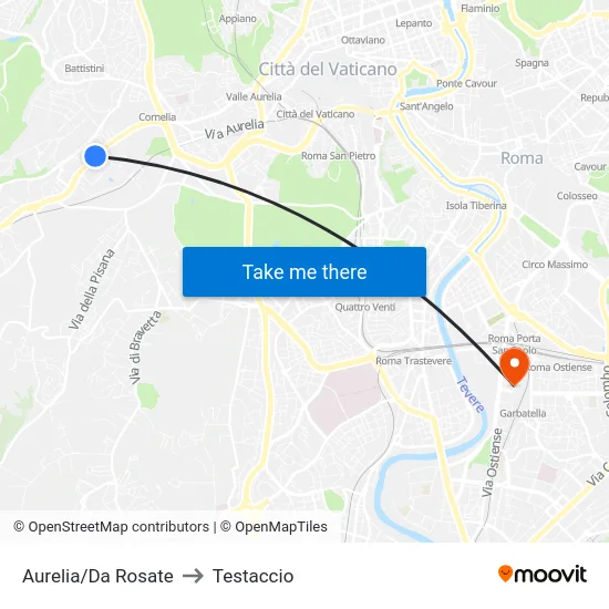 Aurelia/Da Rosate to Testaccio map
