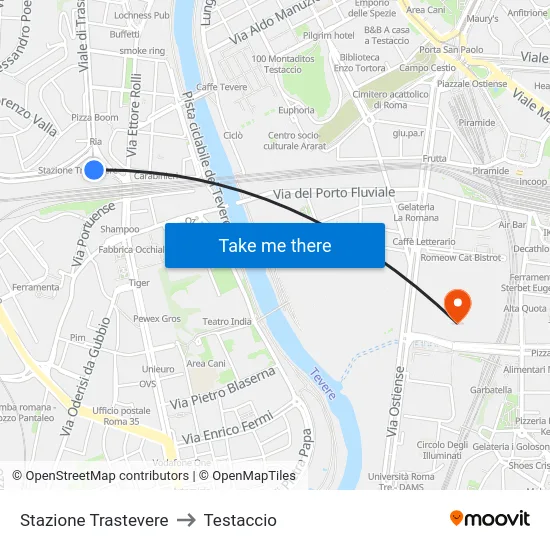 Stazione Trastevere to Testaccio map
