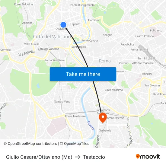 Giulio Cesare/Ottaviano (Ma) to Testaccio map