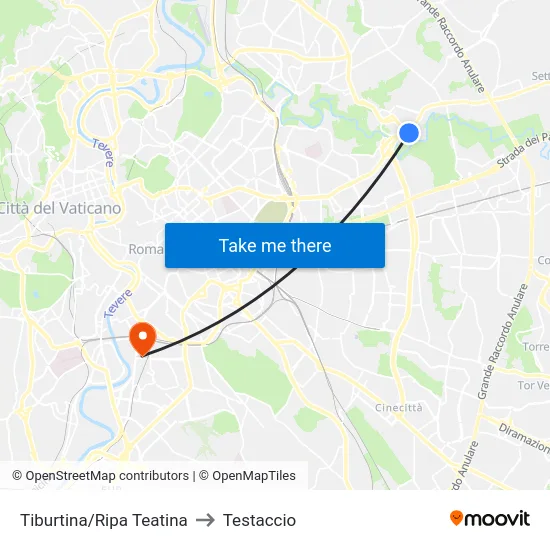 Tiburtina/Ripa Teatina to Testaccio map