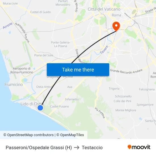 Passeroni/Ospedale Grassi (H) to Testaccio map