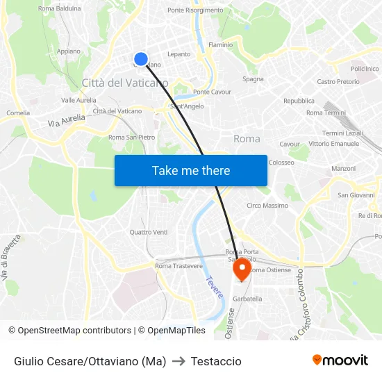 Giulio Cesare/Ottaviano (Ma) to Testaccio map