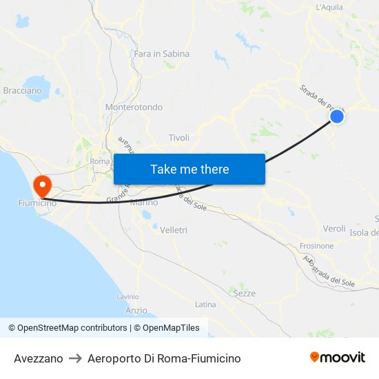 Avezzano to Aeroporto Di Roma-Fiumicino map