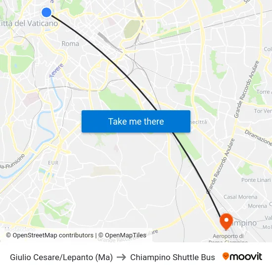 Giulio Cesare/Lepanto (Ma) to Chiampino Shuttle Bus map