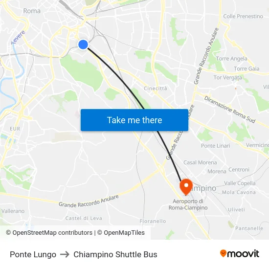 Ponte Lungo to Chiampino Shuttle Bus map