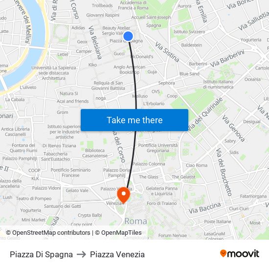 Piazza Di Spagna to Piazza Venezia map