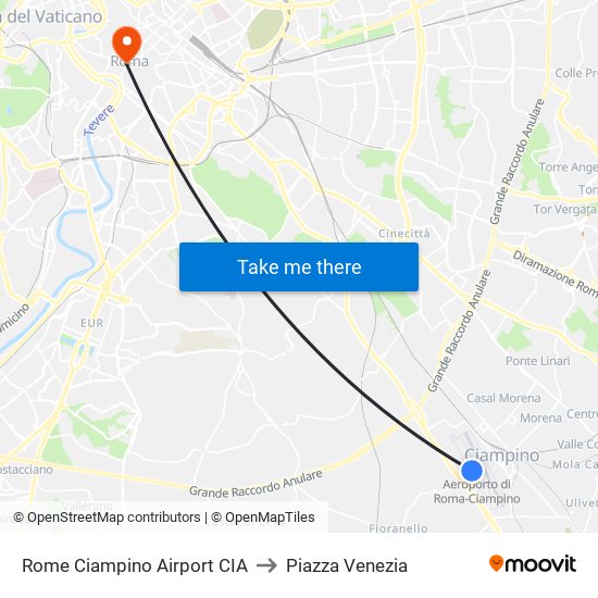 Rome Ciampino Airport CIA to Piazza Venezia map