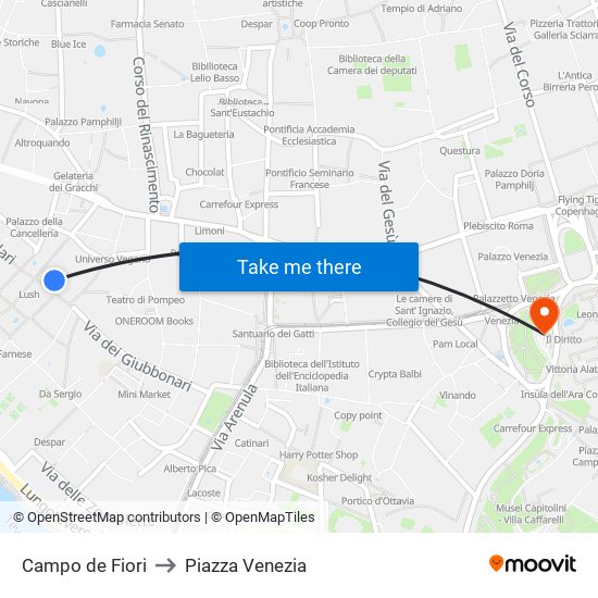 Campo de Fiori to Piazza Venezia map