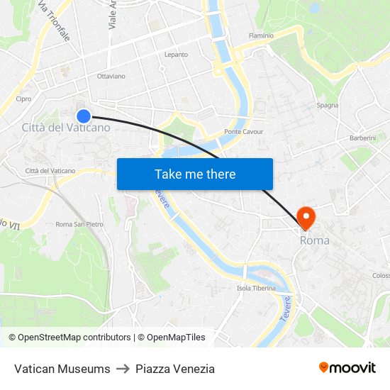 Vatican Museums to Piazza Venezia map