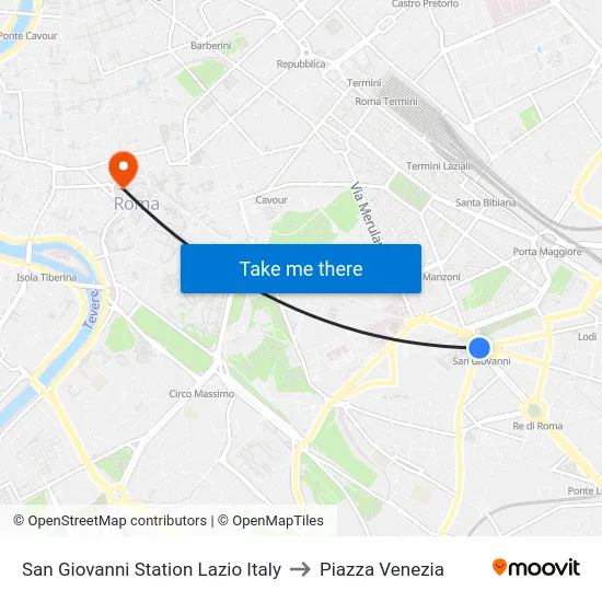 San Giovanni Station Lazio Italy to Piazza Venezia map