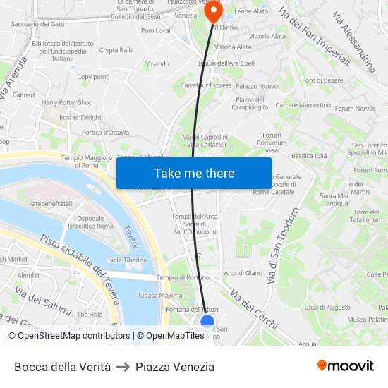 Bocca della Verità to Piazza Venezia map